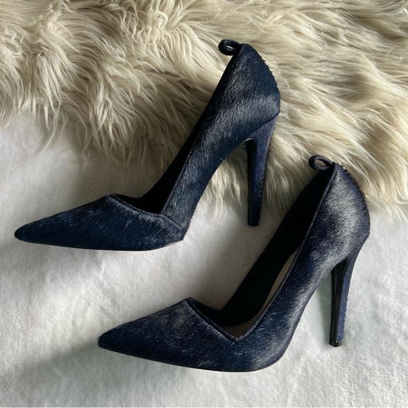 Alice + Olivia Navy Blue Calf Hair Pumps 40 EUC Party Cocktail NYE Heels Leather - Picture 2 of 10